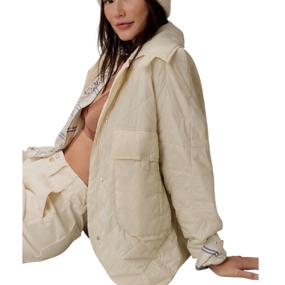 Anthropologie Quilted Lightweight Jacket Cream Blanc Small Utility Zip Front
